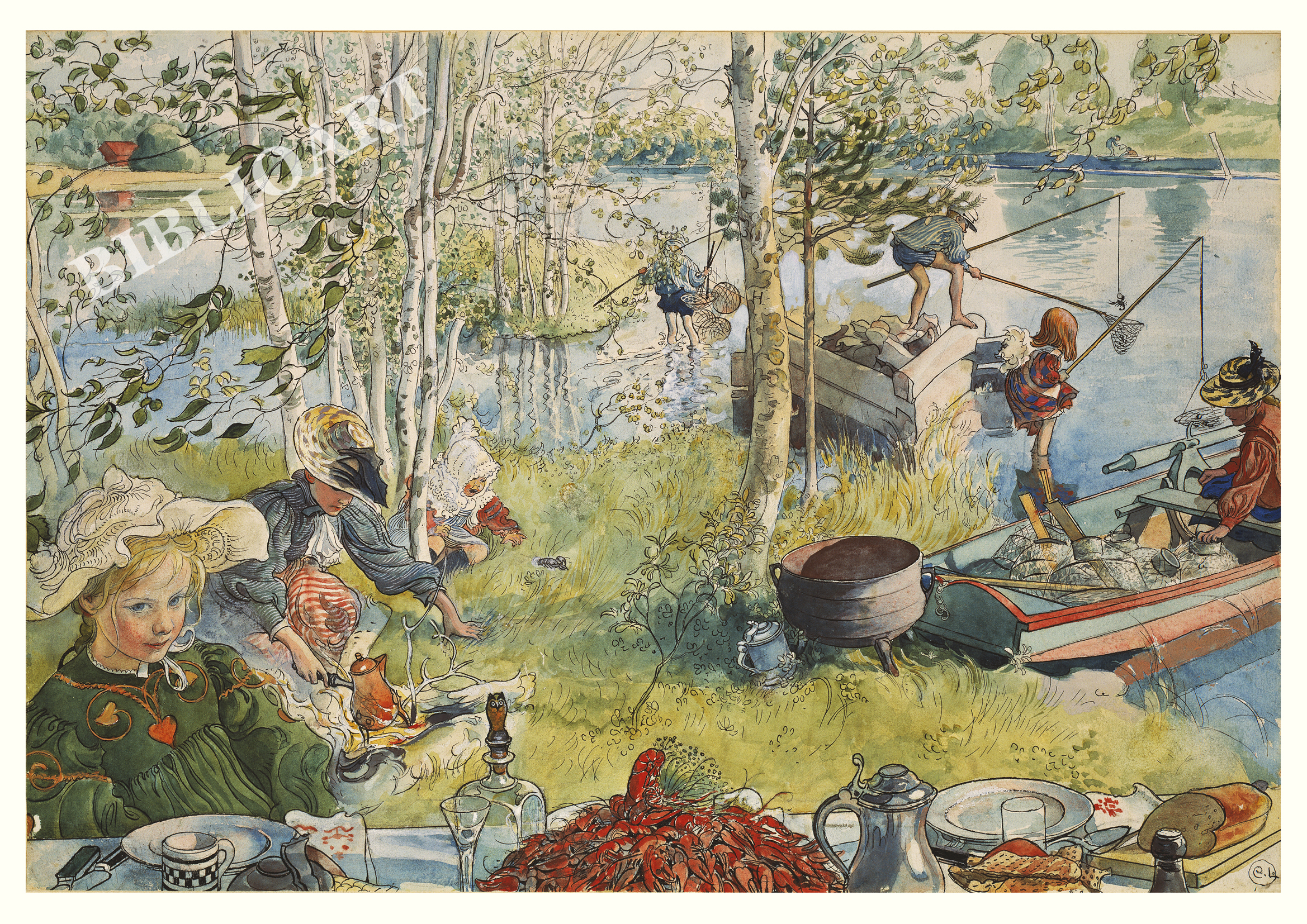 額絵（Ａ４）：CAL008-A4：	Crayfishing From A Home（制作年不肖）