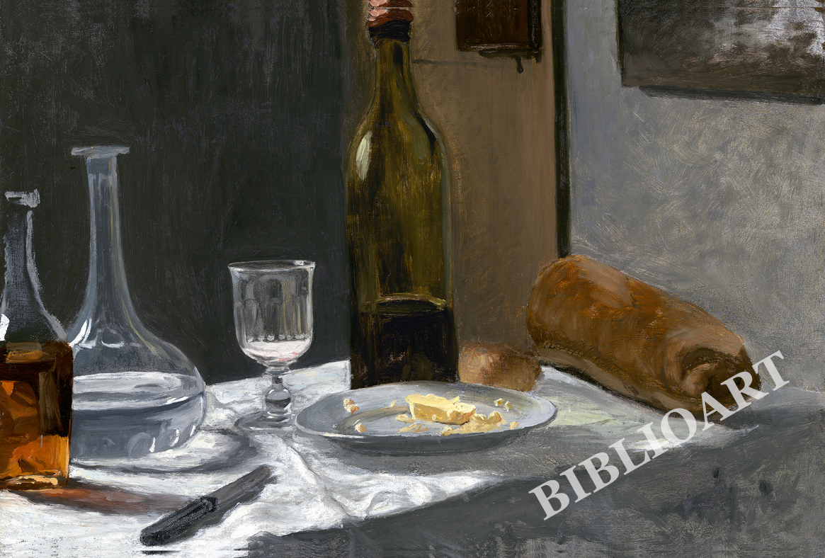 ポストカード単品：CM302-BP
：Still Life with Bottle, Carafe, Bread, and Wine