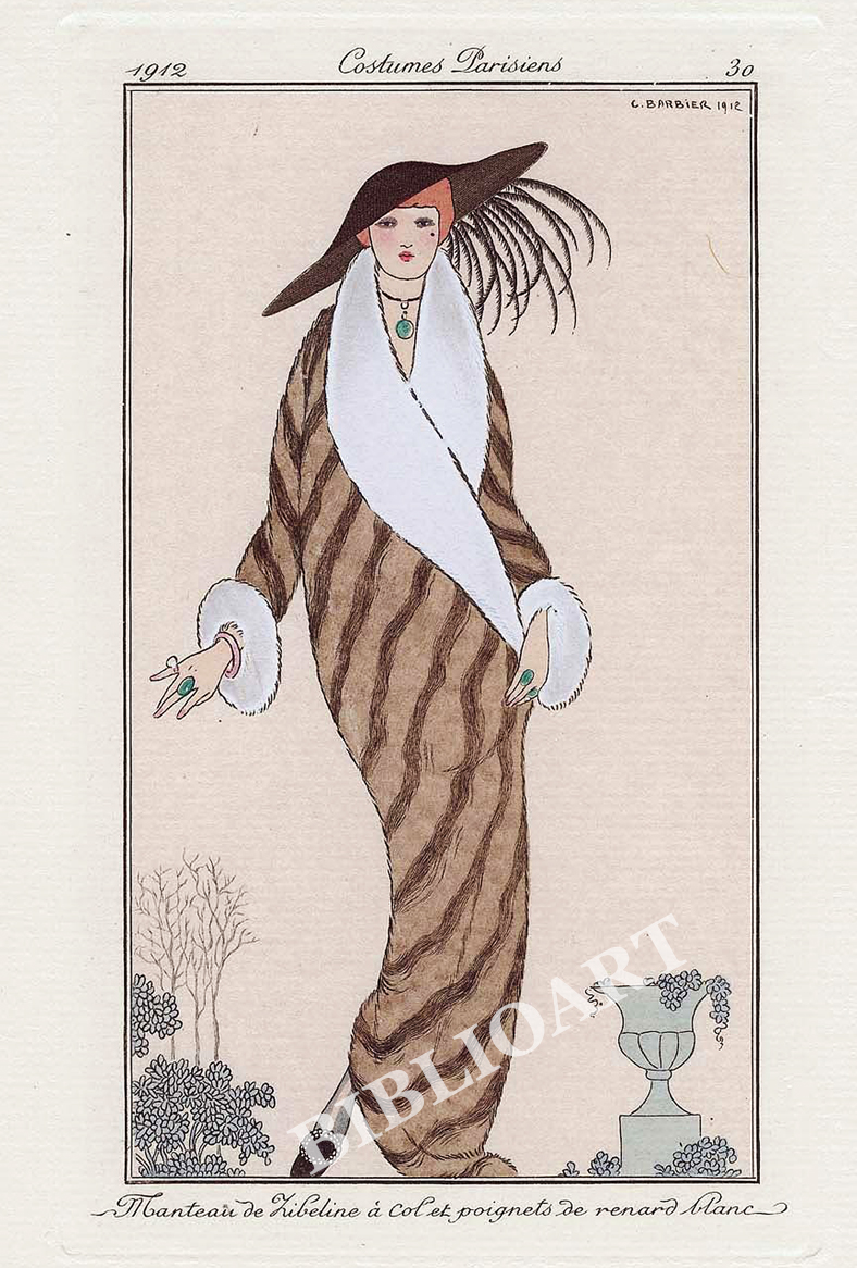 ポストカード単品：GB037-BP
：Manteau de Libeline a col et poignetsde renard blanc   (plate30)