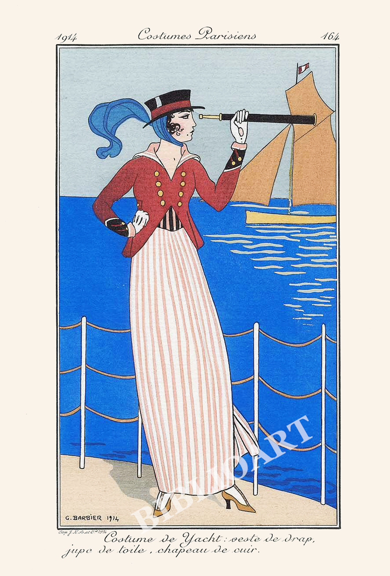 ポストカード単品：GB045-BP
：Costume de Yacht: veste de drap, jupe de toile, chapeau de cuir