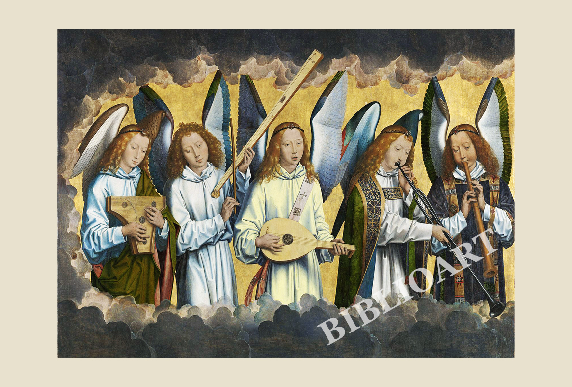 ポストカード単品：HAM001-BP：Christ with singing and music-making Angels -1