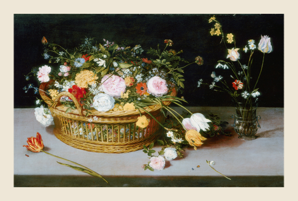 ポストカード単品：JBO003-BP：Flowers in a Basket and a Vase
