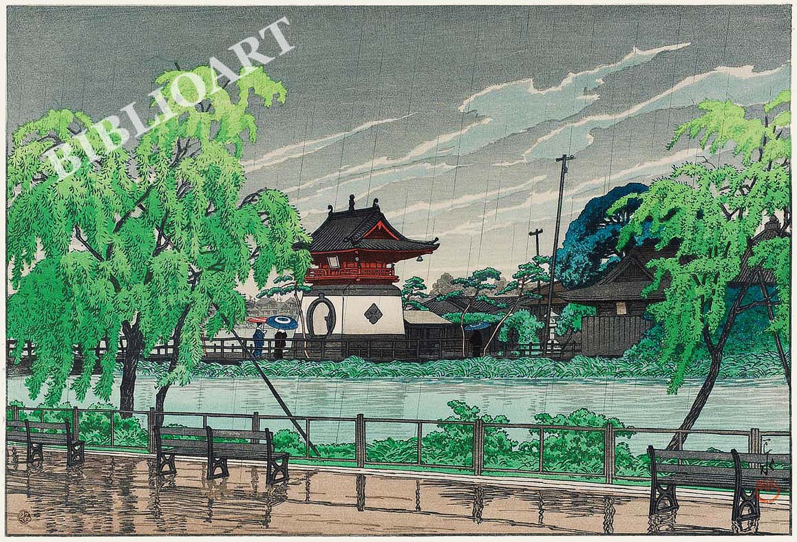 ポストカード単品：KHS016-BP：東京二十景　不忍池の雨