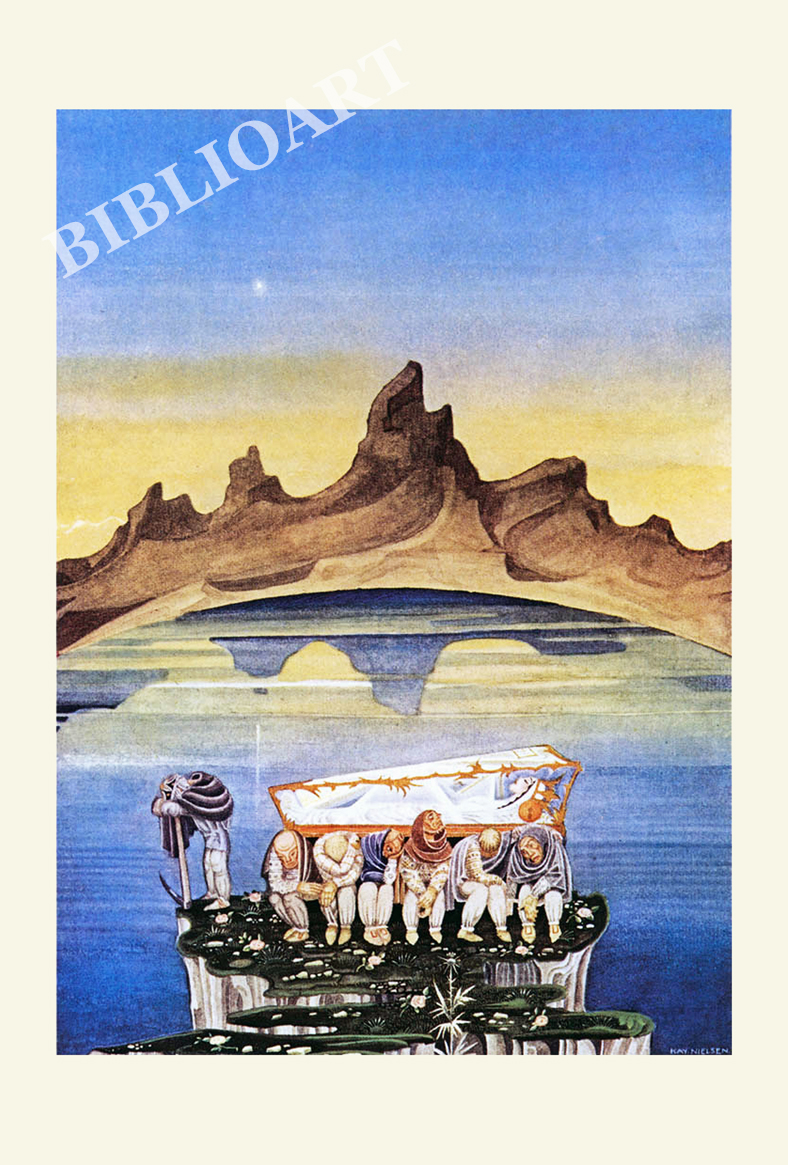 ポストカード単品：KN014-BP
：ガラスの棺に入れた白雪姫と七人の小人