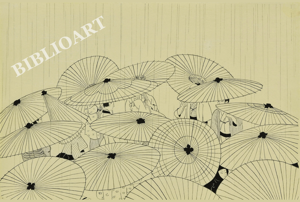 ポストカード単品：KS008-BP：おせん（雨）