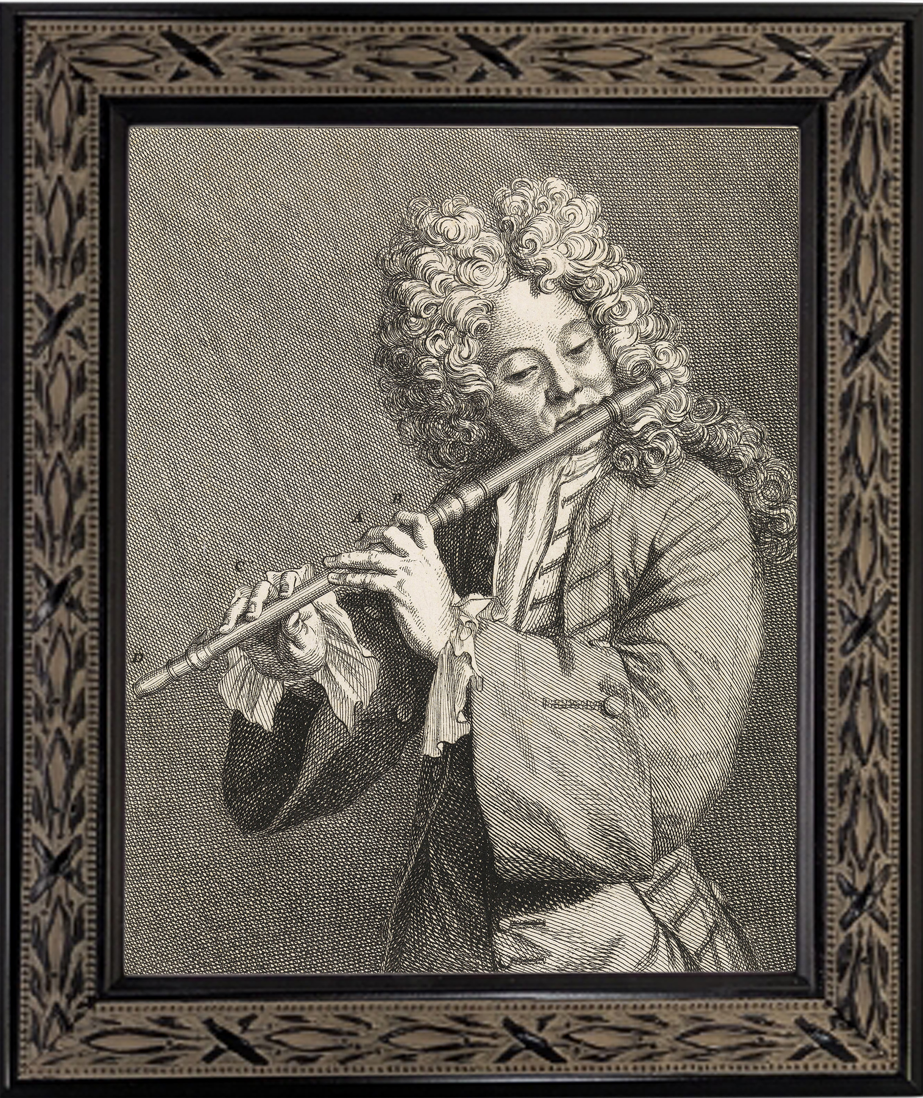 額装品（Ａ５）：M083-A5G-LA：A Man playing the flute（Jacques-Martin Hotteterre）