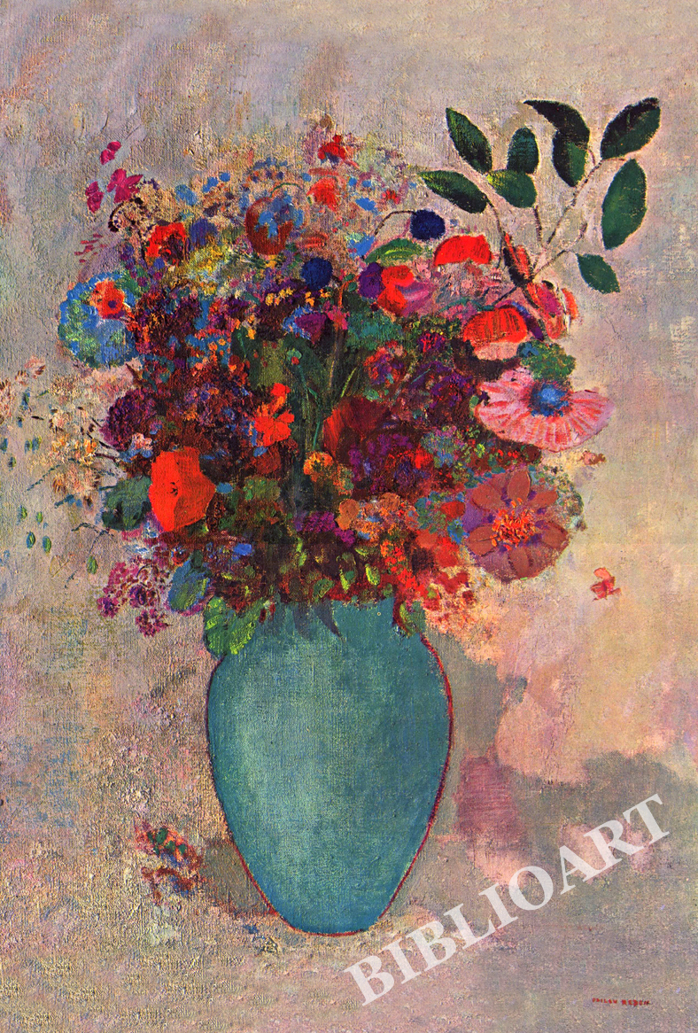 ポストカード単品：OR106-BP
：Flowers in a turquoise blue vase