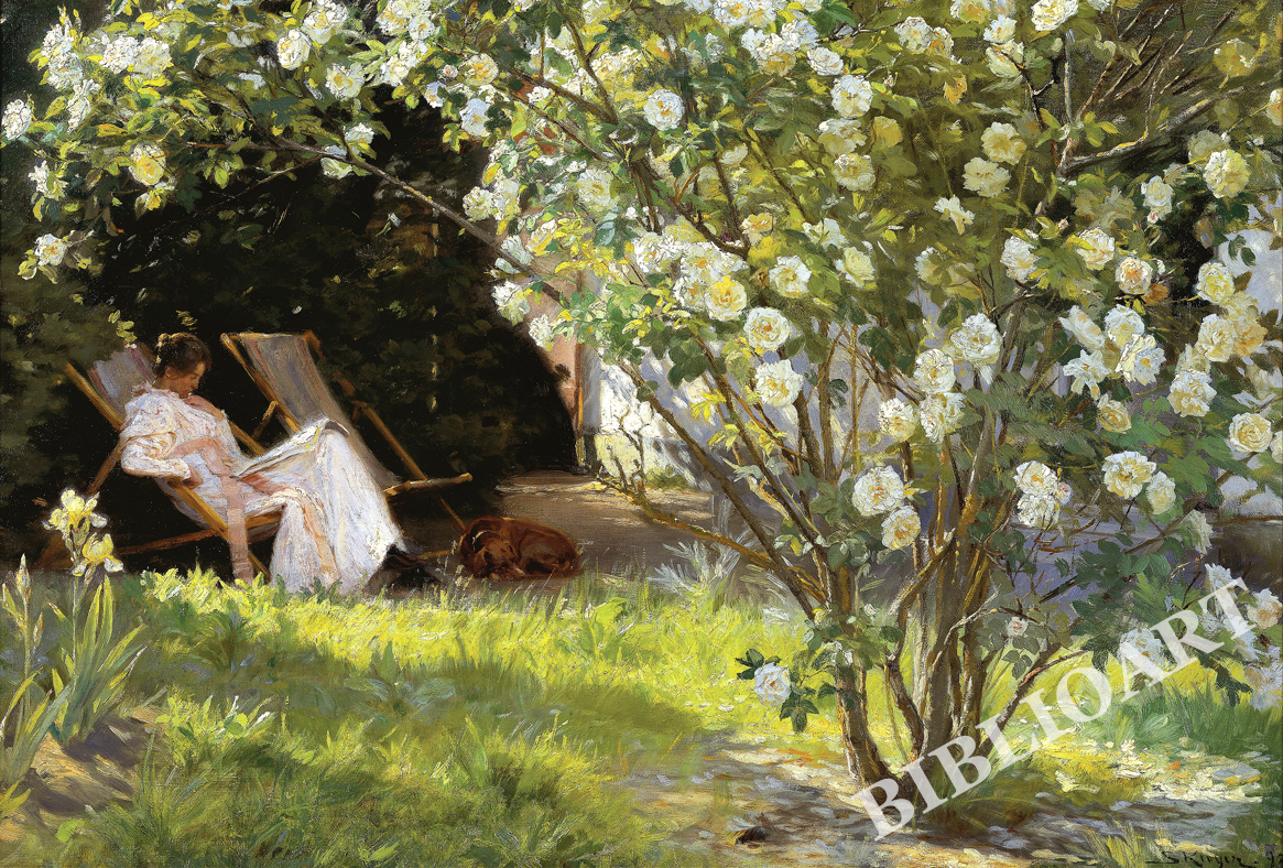 ポストカード単品：PSK003-BP：Roses. Marie Kroyer seated in　the deckchair in the garden by Mrs Bendsen's house