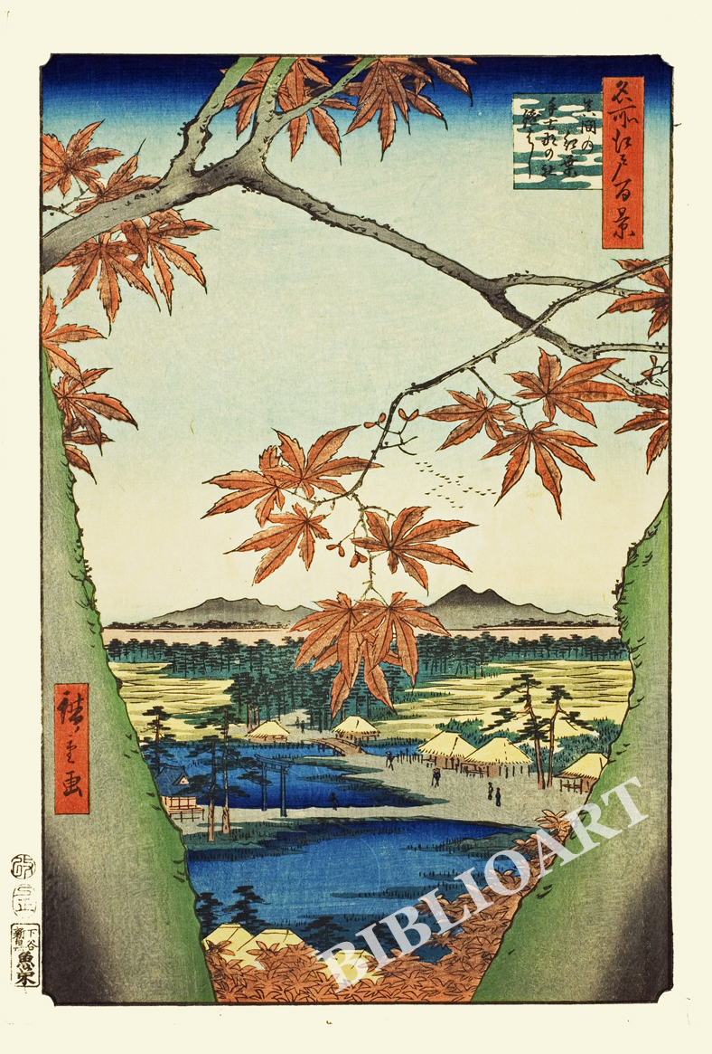 ポストカード単品：UHMEH095-BP：名所江戸百景 『真間の紅葉 手古那の社継はし』